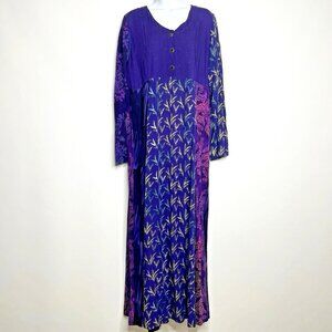 Vintage 70s Wild Woman Wild Thing Maxi Dress Purple Batik Patchwork